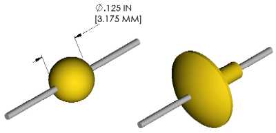 Displacement cables shown with ball (top) and mushroom (bottom) cable stops.
