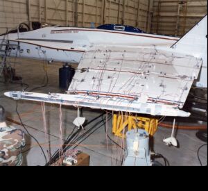 The F-18 Active Aeroelastic Wing will be monitored with Series 160 displacement sensors.