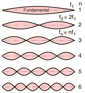 Fundamental frequency and the harmonics associated with that frequency.